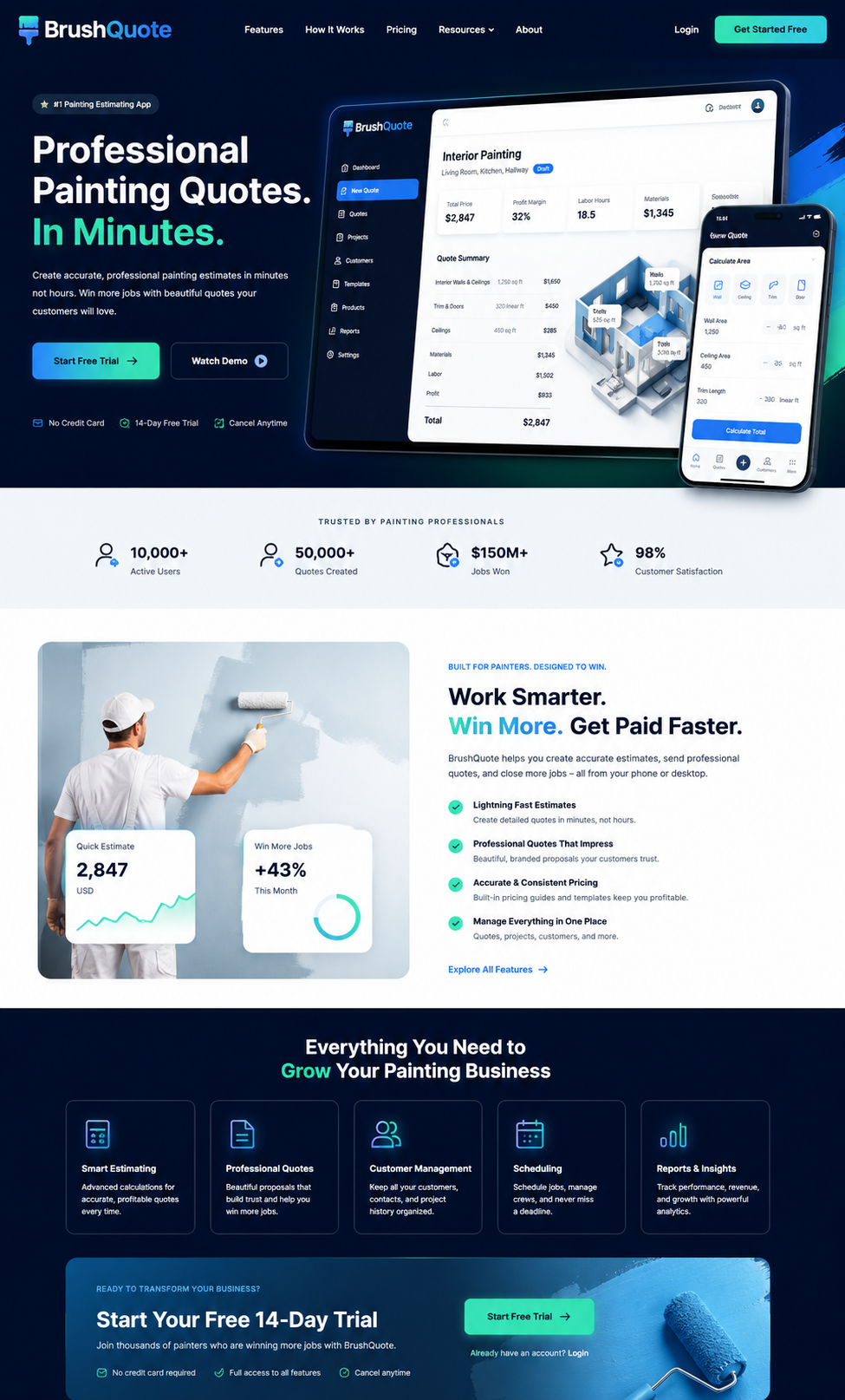 Imaginary BrushQuote painting estimate app SaaS landing page preview